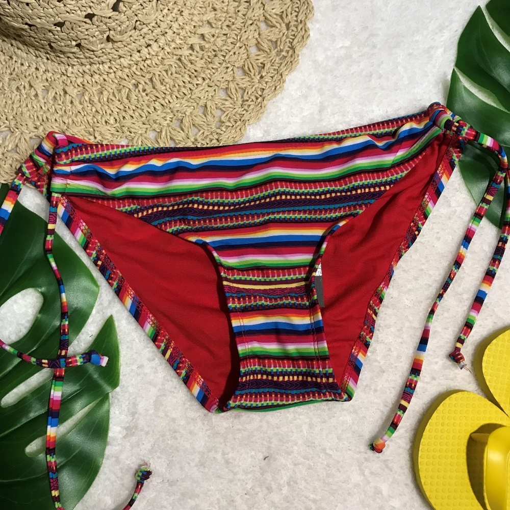 Women's String Bikini Bottoms Rainbow Striped